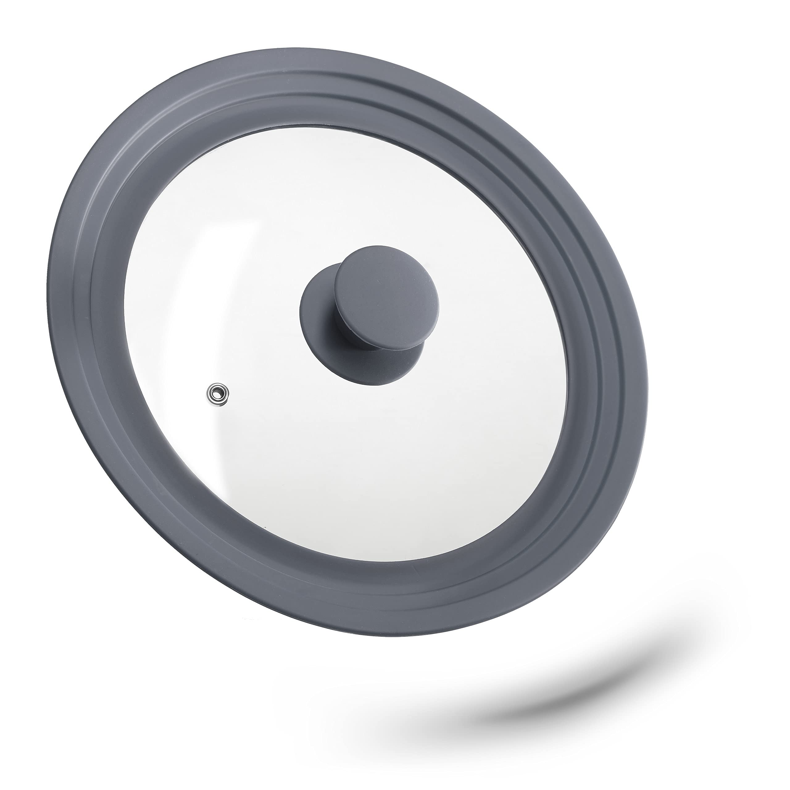 Relaxdays Saucepan Lid Universal, Glass Cover, Stepped Silicone Rim, Pots & Pans 22-26 cm, 5x27,5 cm, Grey