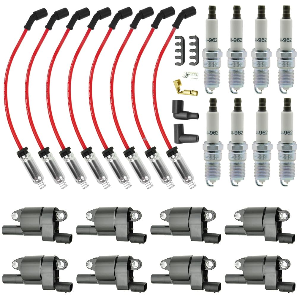 Photo 1 of Set of 8 UF414 Round Ignition Coil & 748UU Spark Plug with Wire Compatible with Chevrolet Chevy Cadillac Buick Escalade 2007-2016 Avalanche Camaro Colorado GMC Hummer Canyon Silverado 1500 2500 3500