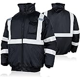 FONIRRA High Visibility Safety Bomber Jackets with Fleece Liner,ANSI Class 2 Reflective Waterproof Jacket for Men