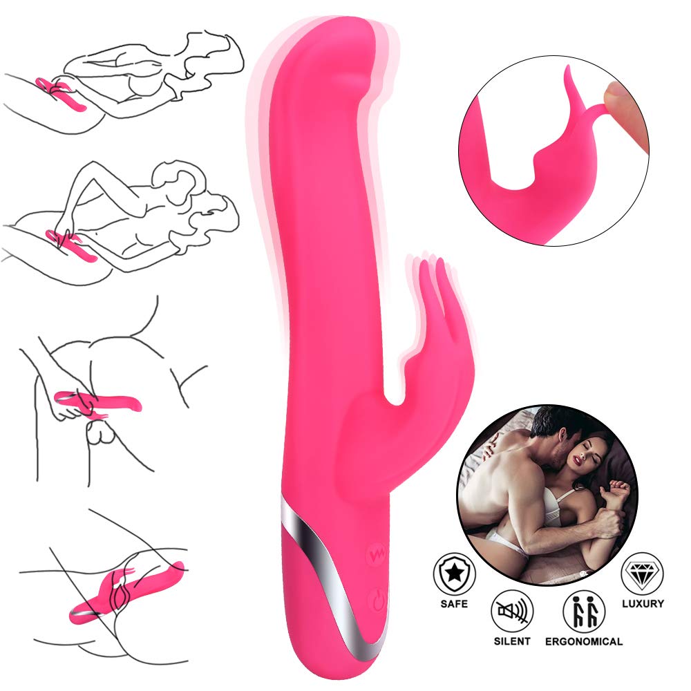 Vibratoren für Sie Klitoris und G-Punkt Stimulator, Dual Motor Realistische Rabbit Vibrator für Frauen und Paare, Weiches Silikon Dildo mit 10 Modi, 2xAAA Batteriebetrieben, Rosa