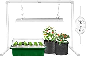 Wolezek Grow Lights for Seed Starting with 6/9/12H Timer, 2ft T5 144 LEDs Full Spectrum Grow Light Seedling with Stand for Indoor Plants, 32W High Output Seed Starter Light Kit, Height Adjustable