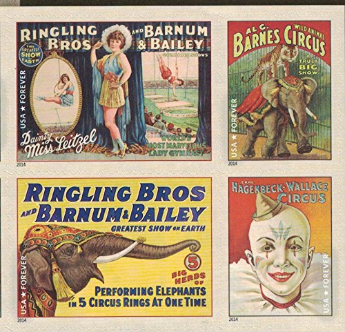 USPS Vintage Circus Posters, Forever U.S. Postage Stamps, Sheet of 16