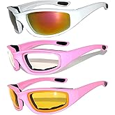 OWL 3 Pack Motorcycle Riding Glasses, Padded Sport Sunglasses, Assorted Colors for Men and Women