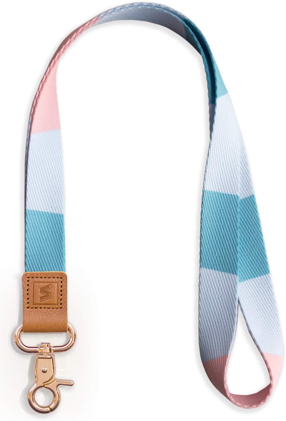 SENLLY Color-Blocking Neck Lanyard Strap Premium Quality with Metal Clasp and Genuine Leather, for Id Badges, Card Holder, Keychain, Cell Mobile Phone, Lightweight Items etc