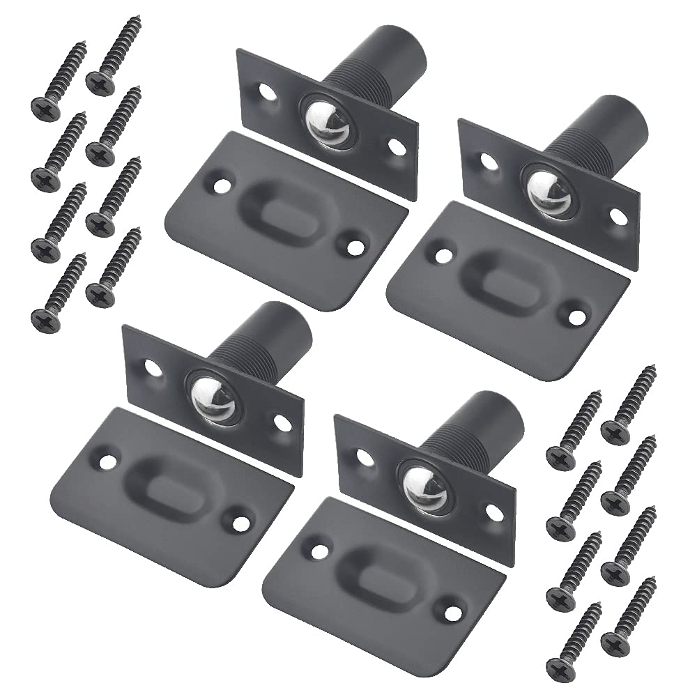 WMYCONGCONG 4 PCS Closet Door Ball Catch Hardware Adjustable Stainless Steel Copper Solid Cast Cabinet Door Ball Catch/Latch with Strike Plate Screws Invisible Spring Ball Latches (Matte Black)