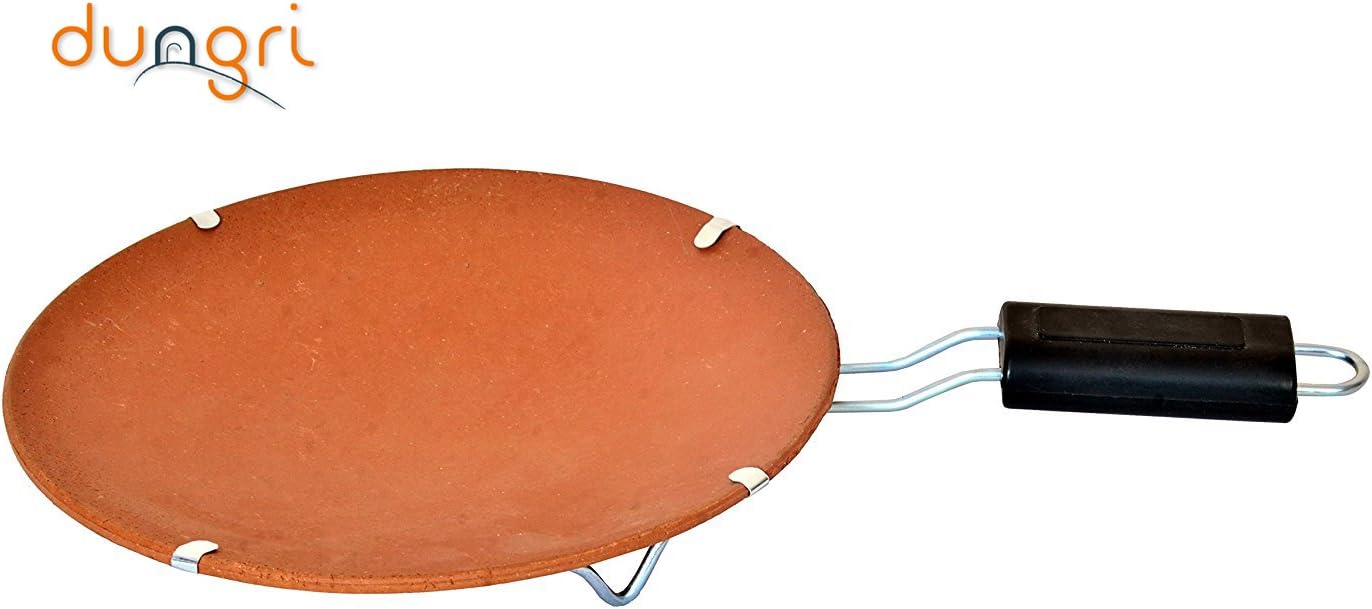 Dungri India New Natural Soil Mitti tawa with Bakelite Handle for Making Rotis/Indian Bread Items