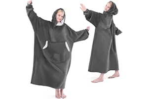 NORD ECO Wearable Blanket Hoodie, Birthday Christmas Gifts for Women Mom Girlfriend, Oversized Cozy and Giant Flannel Sherpa Hooded Sweatshirt Blanket with Hood Pockets & Sleeves, Long, Dark Grey