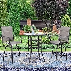 Vongrasig 3 Piece Patio Swivel Bar Set, All Weather