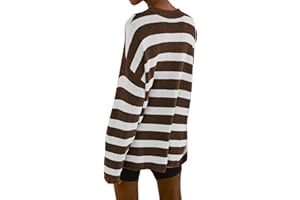Poetsky Womens Oversized Striped Batwing Long Sleeve Crewneck Cable Knit Spring Fall Pullover Sweaters
