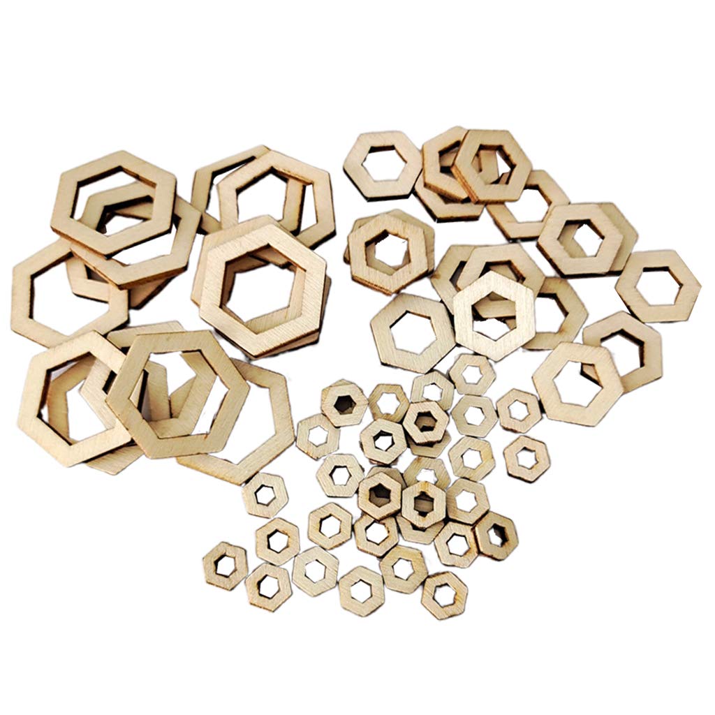 freneci 100Pcs Blank Wood Pieces Square Flowers Hexagon Hollow Unfinished Wooden Cutouts Embellishments for DIY Arts Craft Project, Picture Photo Frame Decor - Hexagon