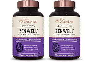Live Conscious KSM-66 Ashwagandha Supplement w/L Theanine & AlphaWave - ZenWell Everyday Stress Relief, Cognitive, Brain Health - Ashwagandha for Men & Women - 60 Capsules (2-Pack)