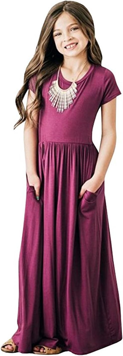 Miss Bei Girl's Short Sleeve 3/4 Sleeve Long Maxi Dress Pleated Floral Print Loose Casual Holiday Swing 4-12 Years