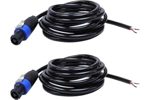 HBU 10 Feet Pack of 2 Pro Tour Grade 2 Wire Speakon Cables - 1pc Speak-On to 2 Conductor Bare Wire Cable for PA DJ Chuchero, Tweeters, Mids Audio Wiring (2 Conductors, 16 Gauge)