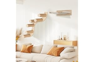 MEOWHOMM Cat Wall Shelves Cat Hammock for Wall with 6 Steps Wooden Furniture Beds for Sleeping, Climbing and Playing