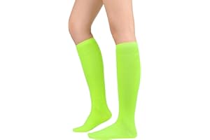 Womens Athletic Knee High Socks Outdoor Sport Thigh High Stockings Casual Stripes Tube Socks, Neon-green, One Size