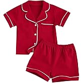 BULINGNA Kids Toddler Baby Girl Boy Summer Two Piece Pajamas Set Button Down Top with Shorts