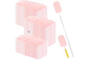 Nicemiya 40 Count Heavy Duty Dusters Refills 360°, Disposable Dusters Kit Compatible with Swiffer Handles, Multisurface 360° Dusters+1 Extended Handle +1 Handle (Pink)