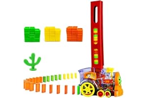 Beenavee Domino Train Toy Set with 80 PCS Domino Blocks Automatic Domino Laying Train with Light and Sound,Educational Play Kids Electric Stacking Toys Gift for Girls Boys