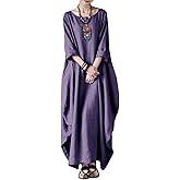 Celmia Autumn Solid Loose Long Maxi Dress Cotton Caftan