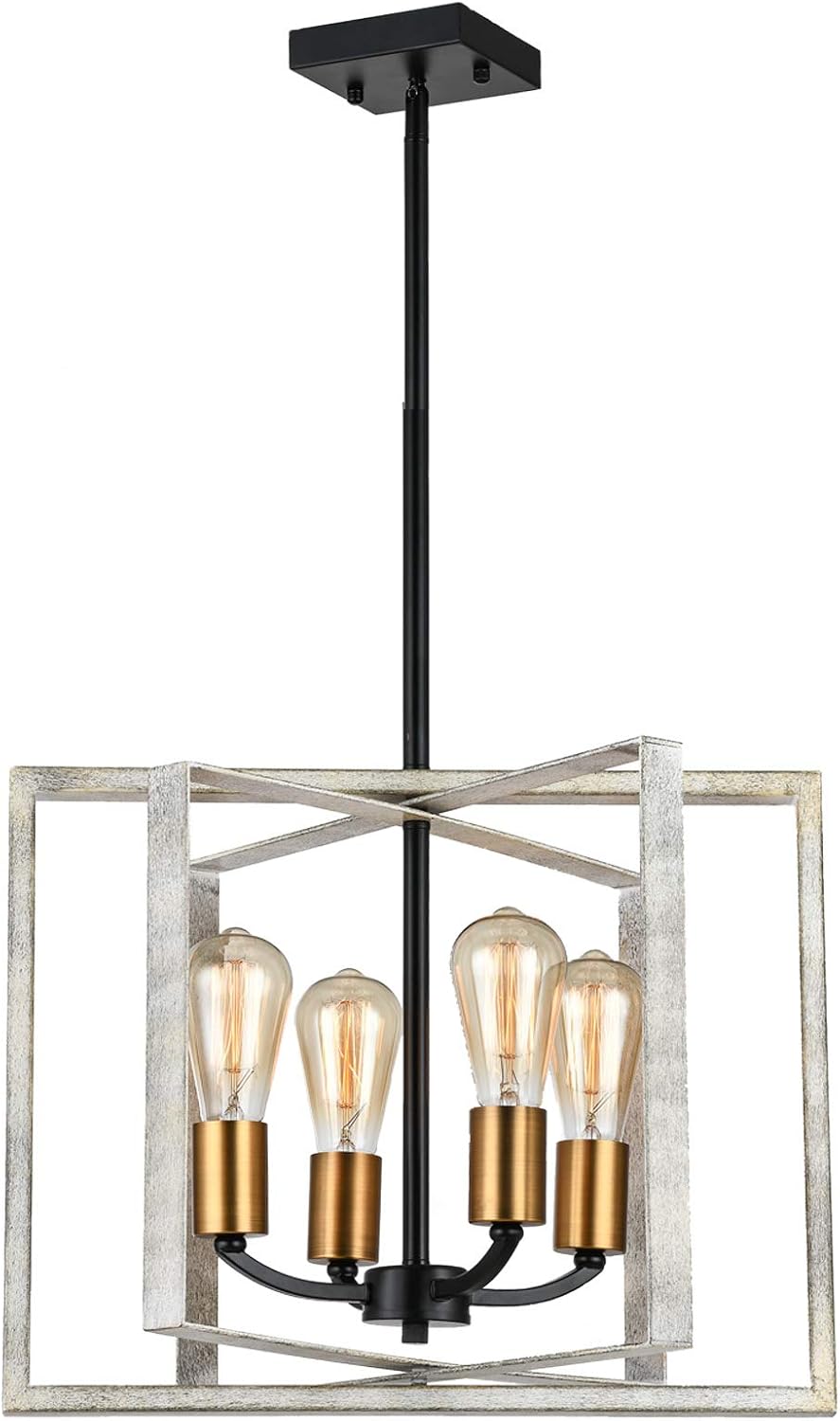 4- Light Pendant Light, SEEBLEN Adjustable Hanging Lights Vintage Foyer Lantern for Kitchen lsland Dining Room Hallway Farmhouse Ceiling Lights(Ash Wood Grain ) - - 