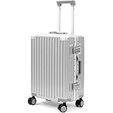 UrbanExplorer 20 Inch Carry On Luggage Aluminum Frame Airline Approved, Zipperless Luggage Carry On TSA Approved ABS+PC Hard Shell Suitcases, Lightweight Carry-On Suitcase with Cup Holder, Sliver