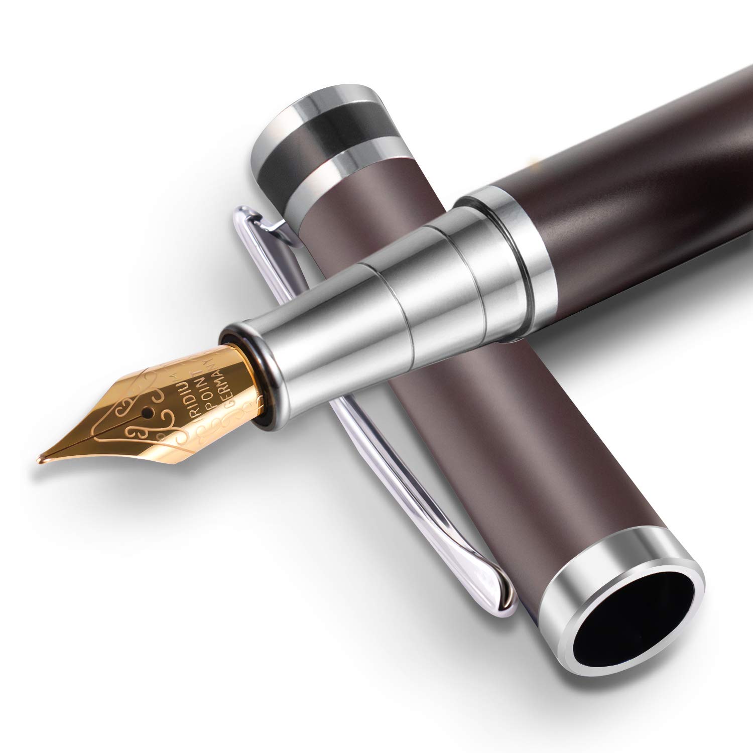 Scriveiner Luxury Fountain Pen - Stunning Gold Pen, 24K Gold Finish, Schmidt 18K Gilded Nib (Medium), Converter, Best Pen Gift Set For Men & Women, Professional, Executive, Office, Nice Pens