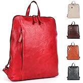 VILENCA HOLLAND 14.5 Inch Genuine Leather Backpack for Women and Men, Red Leather Backpack with Adjustable Shoulder Strap