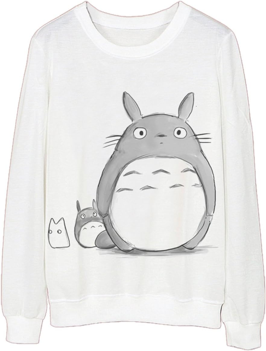 Womens Girls Long Sleeve Totoro Print Scoop Neck Shirt Pullover Sweatershirt