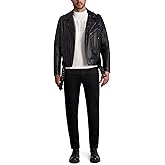 KARL LAGERFELD mens Exposed Zippers and Studs Biker Leather Jacket