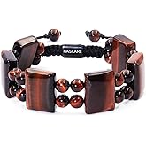 HASKARE Unique Tigers Eye Red Beaded Bracelets for Men, Authentic Mens Bracelet Protection Crystals Tiger Eye Stone Beads Bracelet, Premium Stone Mens Jewelry Macrame Gemstone Good Luck Gifts for Him