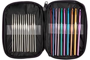 22Pcs Crochet Hooks Set, BetyBedy Aluminum Handle Knitting Needles, Multicolor Crochet Needles for Yarn Craft, 0.6~6.5mm