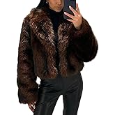 Seltaon Women Fuzzy Faux Fur Coat Winter Warm Cropped Fluffy Shaggy Jackets Open Front Furry Short Jacket