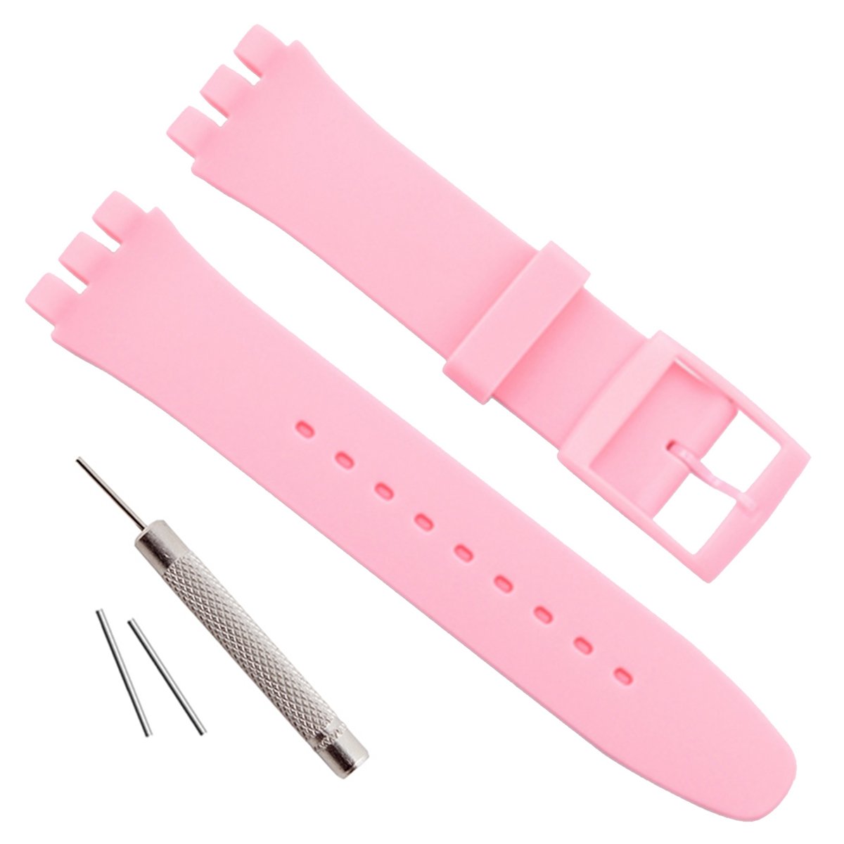 Green Olive Replacement Waterproof Silicone Rubber Watch Strap Watch Band for Swatch (17mm 19mm 20mm) (19mm, Light Pink)
