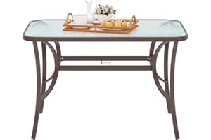 sogesfurniture Outdoor Patio Bistro Toughened Glass Dining Table with 1.96" Umbrella Hole, Sienna Square Metal Patio Glass Top Table for Camping, Garden, Lawn (Brown, 47.2" x 31.4")