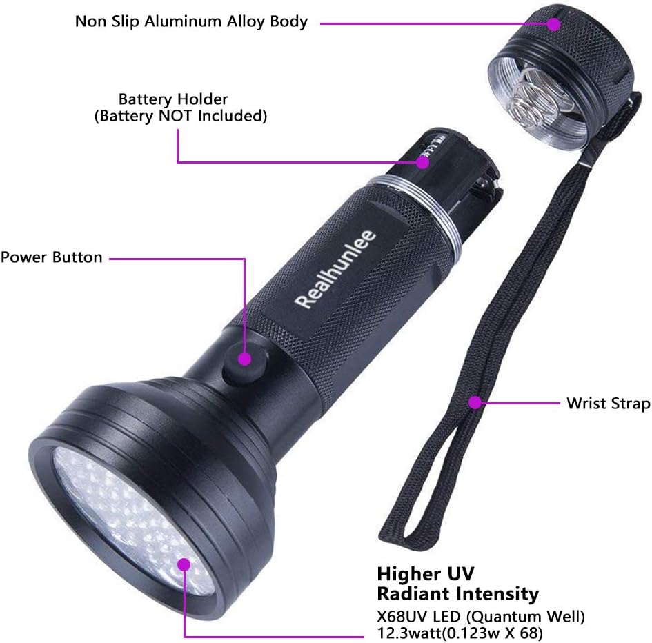 REALHUNLEE Auto Air Conditioner Leak Detector Tool Flashlight Oil AC Dye Leak Test Detection Kit Pro 68 LED Flashlight with UV Protective Glasses: Automotive