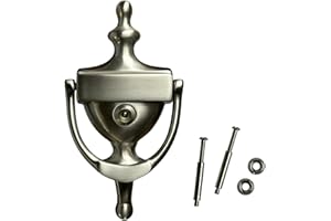 QCAA Solid Brass Door Knocker, 7", with 160 Degree Glass Len Door Viewer (UL Listed), Satin Nickel, 1 Pack