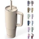 TILUCK 30 oz Tumbler with Handle, Vacuum Insulated Stainless Steel Travel Mug with 100% Leak-Proof Silicone Straw Lid, Cupholder Friendly Water Bottle(MistyGray, 30oz)