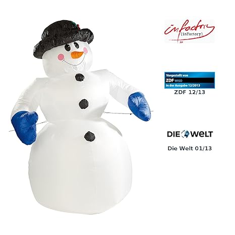 infactory Aufblasbarer Schneemann: Selbstaufblasender XXL-Schneemann, 240 cm (Schneemann aufblasbar beleuchtet)