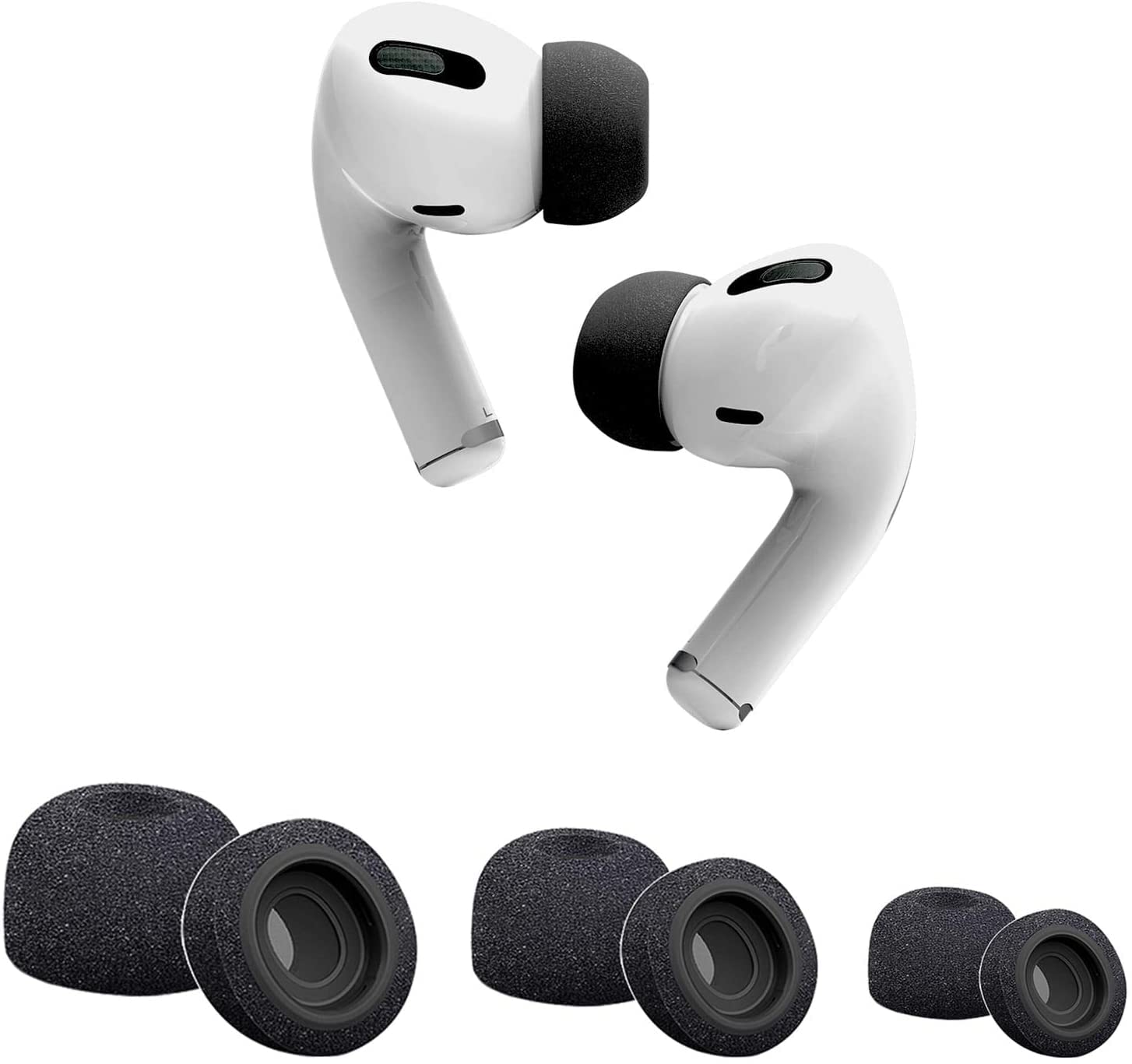 CANOPUS Memory Foam Earbud Tips for AirPods Pro 1 & 2, Black, Avoids Falling Off, 3 Pairs (Small, Medium, Large)