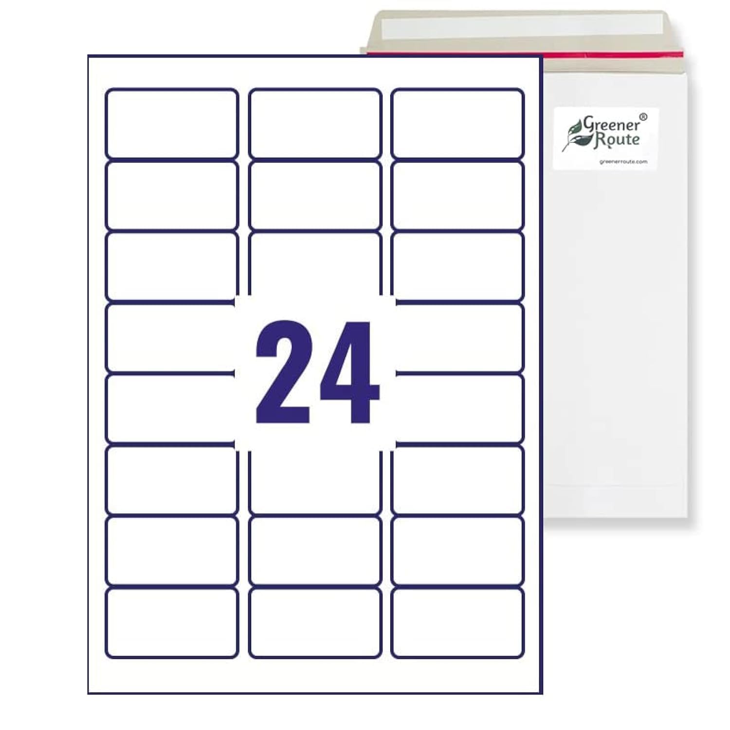 Greener Route™ A4 Labels for Printer Self-Adhesive, FSC, Pure White, Multi-Purpose Laser Inkjet Copier Compatible (Pack of 100, White, Rectangle, Round Angle, 64x34mm, 24 per Sheet)