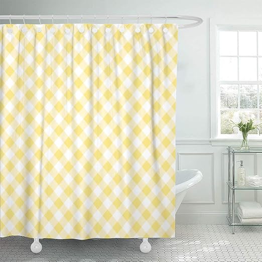 Amazon Com Emvency Shower Curtain White Checkered Yellow Gingham