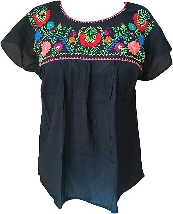 Floral Mexican Peasant Blouse Embroidered Tehuacan Blouse Handmade