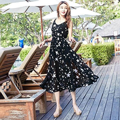 Amazon Co Jp 夏ワンピース レディース ビーチ 星柄 ドレス ワンピース ボヘミアン風 ハイウエスト ビーチ 旅行 春ワンピース 代 30代 パーティー 海デート 大人 セクシー 可愛い L ブラック 服 ファッション小物
