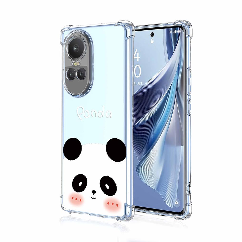 SEAHAI Case for OPPO Reno 10 5G, Ultra Thin Soft Silicone Clear Back TPU Bumper Shockproof Cover Fashion Flowers Graphic Colorful Skin Slim Case - Panda