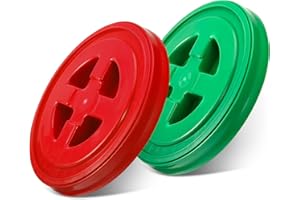 Quzzil 2 Pieces Seal Lids Bucket Seal Lid 5 Gallon Screw Top Lids for Plastic Bucket Compatible with Gamma (Red, Green), fits standard 12 inch diameter buckets