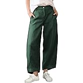 Xiaoxuemeng Linen Pants Women Wide Leg Capri Beach Pants Elastic Waisted Baggy Linen Trousers