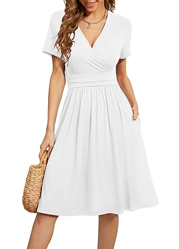 WEACZZY Summer Dresses for Women Casual Short Sleeve White Dress