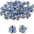 Eowpower 50 Pieces 4 Pronged Zinc Plated Tee T-Nut, 1/4"-20 x 7/16 inch