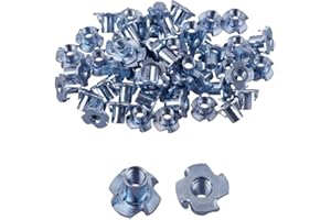 Eowpower 50 Pieces 4 Pronged Zinc Plated Tee T-Nut, 1/4"-20 x 7/16 inch