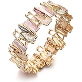LUREME Vintage Gold Elastic Bracelet for Women - Colorful Enamel Handmade Stretch Cuff, Boho Chunky Metal Bangle (bl003605)
